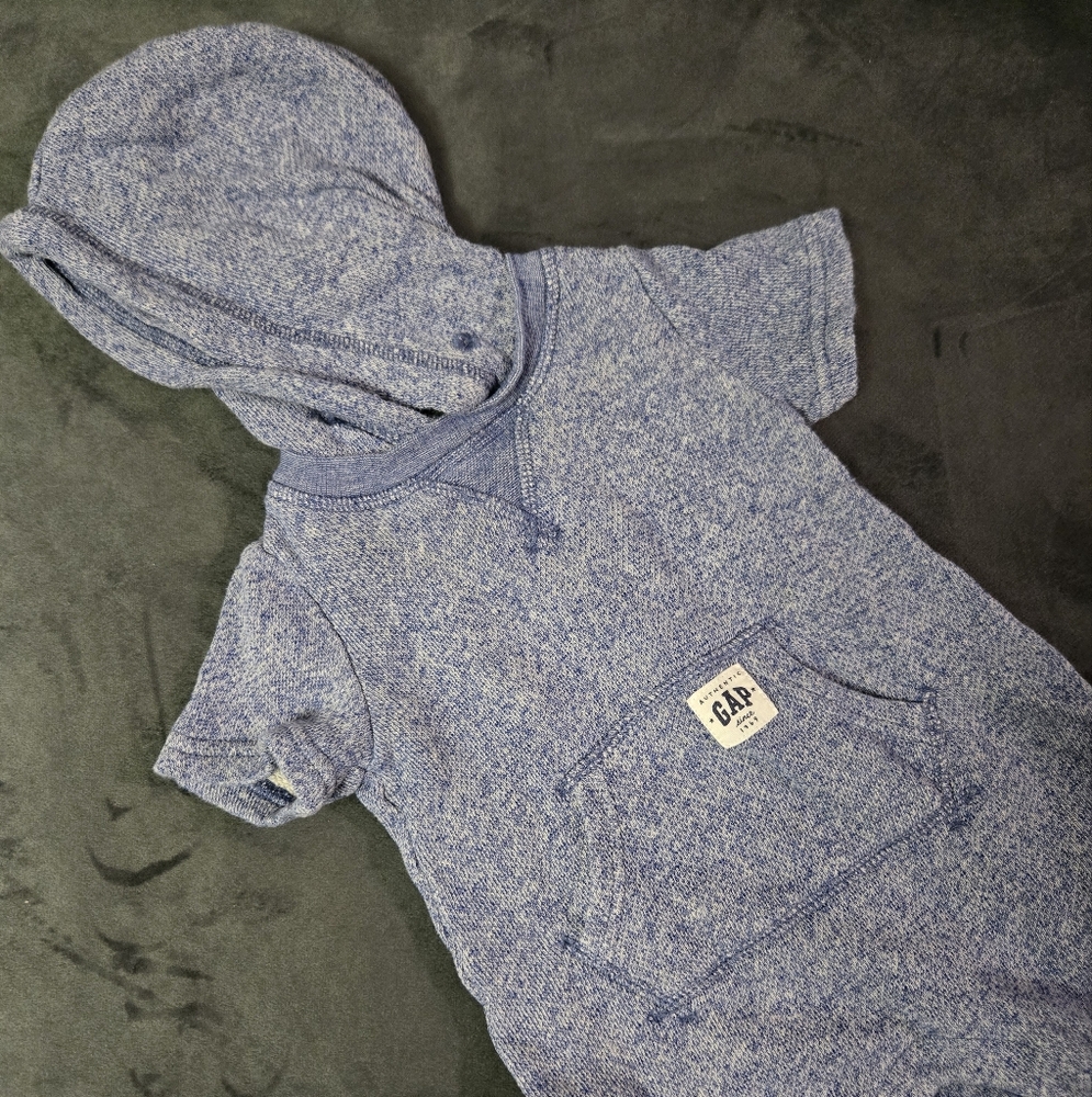 GAP Heather Blue Hooded Baby Romper